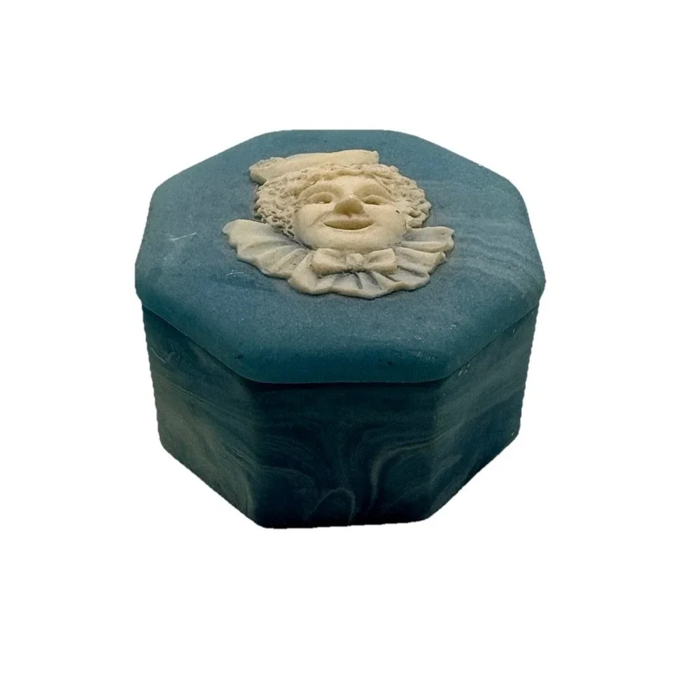 Vintage‎ Clown Soapstone Blue Swirl Trinket Box